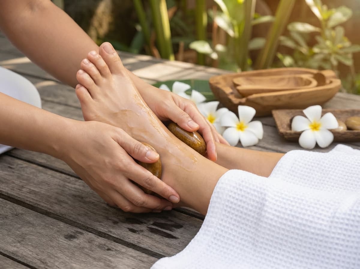 Therapists preparing a massage setup at a Bali villa with fresh linens and towels.